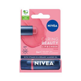 NIVEA Caring Beauty Rose Nude Lip Balm SPF30 (4.8g), 3-in-1 Buttery Lip and Cheek Tint, Rich Colour and 24H Moisturisation with SPF 30 Protection
