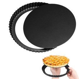 SUJIBHI Quiche Pan 8 inch Non-Stick Tart Tin Flan Case Tin Removable Loose Bottom Pie Pan for Baking Cheesecakes Pie Pizza Mould (Black)