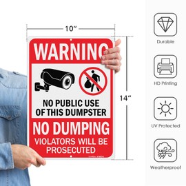 GicnKeuz Large Warning No Dumping Dumpster Not for Public use Sign, 14 x 10 Inches No Dumping - Video Surveillance Signs, Rust Free.40 Reflective Aluminum, Fade Resistant/Waterproof, 6 Pre-drilled Holes (1 Pack)