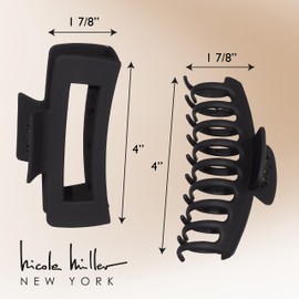 Clips de garra grandes (4,3 pulgadas) de Nicole Miller | Pack de 8 en 4 Colores con Estilos Cuadrado y Mariposa, Crema, Beige, Marrón Oscuro y Negro |