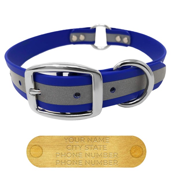Regal Dog Products Medium Blue Reflective Dog Collar with Custom