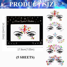 FloralGrace 5 Stück Glitzersteine Gesicht Set, Selbstklebende Strasssteine Für Gesicht, Farbenfrohe Tattoo Sticker,Temporäre Tattoos, Strass für Karneval Schminke Party Make up
