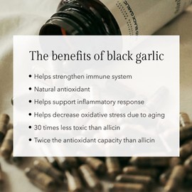 Aged Black Garlic Capsules - Garlic Pills - Less Odor - 60 Capsules - Allium Sativum Supplement - More Effective Than Allicin