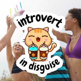 Introvert In Disguise Fake Happy Double Boba Cat Social Anxiety Sticker Vinyl