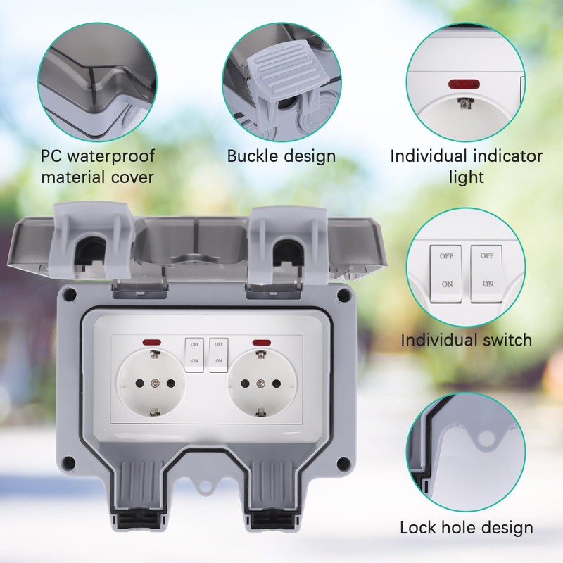 NVIYAM Outdoor Socket Surface-Mounted, IP66 Waterproof Socket with Switch Indicator