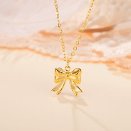 KKJOY Cute Small Tiny Bow Necklace Stainless Steel Gold Plated Dainty Ribbon Bow Tie Pendant Necklace Butterfly Bowknot Jewelry for Women Charming Ladies (Style 7)