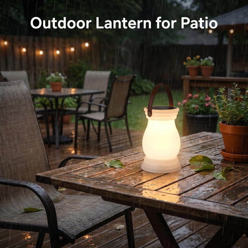 ILOVINIT Outdoor Solar Table Lamp, USB Rechargeable Portable Lantern Waterproof,