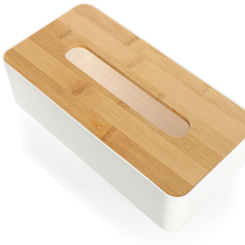 com-four® Plastic Cosmetic Tissue Box with Bamboo Lid - Tissue
