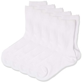 Fukusuke Crew Length School Socks, Antibacterial, Odor Resistant, Absorbent and Quick Drying, 5 Pairs, Girls - N/A whites