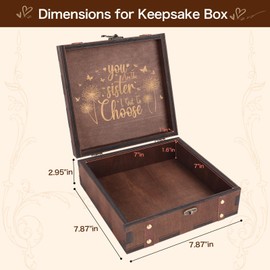 MACEVIA Friendship Keepsake Box, Small Wooden Memory Box for Sisters, You Are The Sister I Got To Chose - Engraved Hand-Painted Mini Boxes Gift for Friend, Vintage Decorative Boxes (7.85x7.85x2.95)