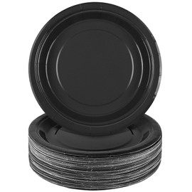 Breroa - 72 platos de papel negro de 7 pulgadas, platos de postre redondos desechables, platos de papel de color sólido, resistentes para decoración de mesa, suministros de fiesta para fiestas de