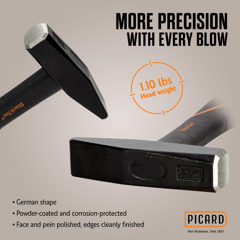 Picard Riveting Hammer BlackTec 500g - German Pattern, Cross Peen,