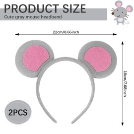 YOLUFER 2 Pcs Animal Ears Headbands Cute Mouse Ears Headband Costume Accessories for Festivals,Cosplay,Party,Holidays, Normal, Pink