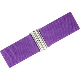 Ro Rox Florence Vintage Elasticated Belt for Women | Retro Wide Nurse 50's Style With Stretch | Ladies Belt for Dresses With Silver Buckle, Purple, L