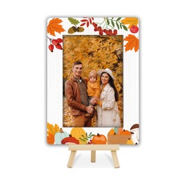 ONDTOM Fall Picture Frame 4x6, Pumpkin &Maple Leaves Design, Rustic Thanksgiving Photo Frame for Desktop Display or Table Decor –E07