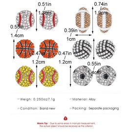 Sport Stud Earrings Rhinestone Baseball Softball Football Rugby Stud Earrings Shiny Crystal Sport Earrings Jewelry-Volleyball