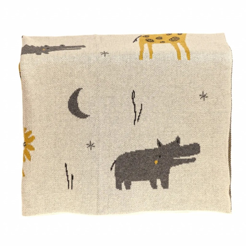 Homeroots Zoo Animals Woven Knitted Baby Blanket