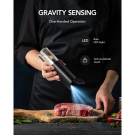 FORLIM Salt and pepper grinder set with integrated dust cover, gravity-operated USB rechargeable pepper mill, adjustable coarseness, portable and suitable for travel and outdoor BBQ (Black Set)