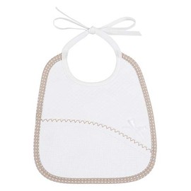 FILET Soft Fabric Bib with Embroidered Aida Pocket - White/Taupe