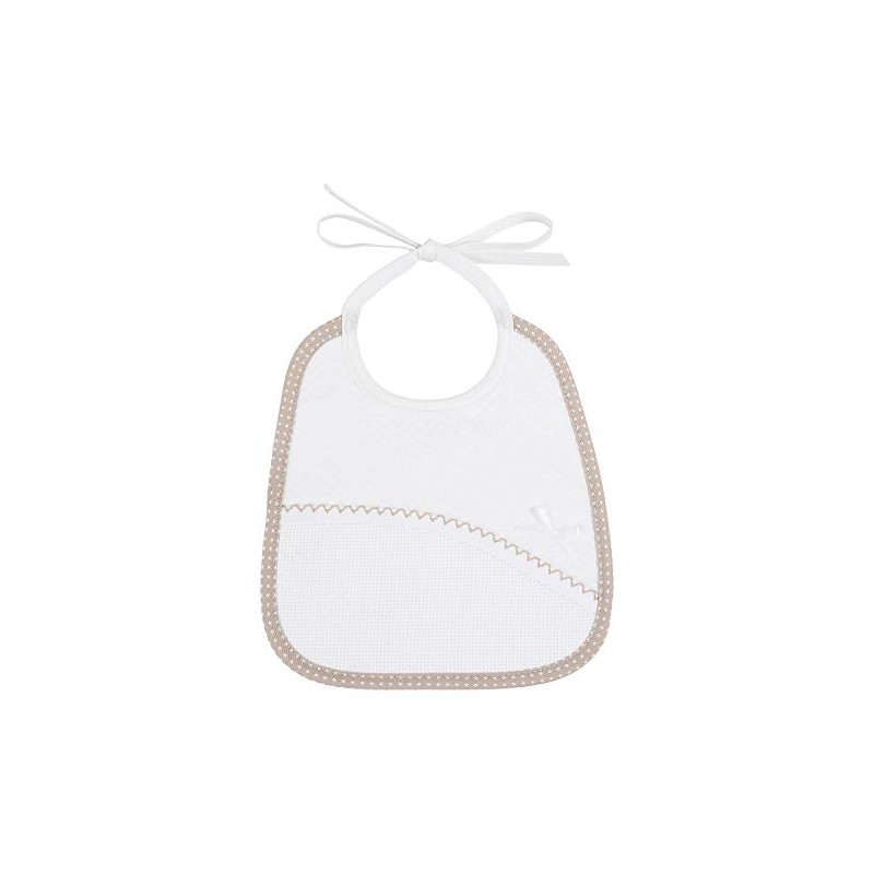 FILET Soft Fabric Bib with Embroidered Aida Pocket - White/Taupe