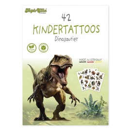 Tapirella Skin-friendly children's tattoos, made in Germany, tattoo children, tattoos for children by Lutz Mauder Verlag, vegan and plasic-free packaging (dinosaur - colourful)