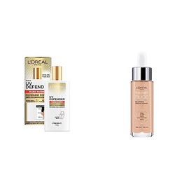 LOréal Paris Protector Solar Diario Fluid FPS50 UV Defender  LOréal Paris Serum Rellenador con Color y Acido Hialurónico True Match, Tono 3-4 Light...