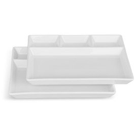 Cinf Divided Ceramic Plate Compartments Sauce Dishes Serving 2 Pack Quadrant Shaped Dinner Luncheon Salad Pigment Tray Snacks