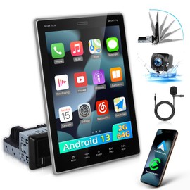 [2+64G] Android Single Din Carplay Radio - 9.5 Inch Movable Vertical Touch Screen Car Stereo with Wireless Android Auto, EQ, WiFi, GPS, Fast Charging, Mirror Link + AHD Backup Camera & MIC