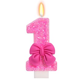 Elekfx Hot Pink Bowknot Number 1 Candle 1st Birthday Decorations Girl