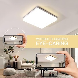 Riserva Riserva Ceiling Light LED, 48W 5400LM Square Ceiling Lamp, 4500K Natural Light, White Modern Chandelier Indoor for Kitchen, Bedroom, Living Room, Hallway, Balcony, Office