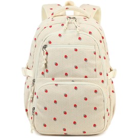 Bluboon Backpacks for School Girls Backpack Kids Bookbag Cute Backpack 8-12 School Supplies (Strawberry Beige Corduroy)