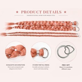 Pink Boho braiding hair Ponytail Extension With Pearl Beads,Free Style Pony Tails Hair Extensions With Metal Ring,Hand-Braided Hair Accessory Braided 