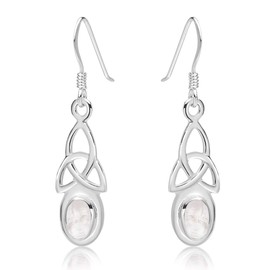 Moonstone Earrings - 925 Sterling Silver Drop Hooks Earrings - Trinity Knot - Silver Dangle Earrings - Celtic Jewellery Earrings