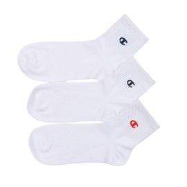 Champion CWSCB201 Women's Socks, 3-Pair Set, One Point Logo Embroidery, 2-Way Design, Non-Pile, Quarter Length Socks, 3P, white, 23.0-25.0 cm