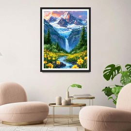 QINRUBB DIY Schneeberg Diamond Painting Adults, 5D Wildflowers Diamond Painting Pictures Beginners, River Forest Round Full Drill Diamond Art Kits Cross Stitch Gifts Home Wall Decor 30 x 40 cm