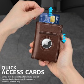 Airtag Wallet for Men, RFID Blocking Credit Card Holder with Zip Coin Pocket, Trifold Slim Wallet (Brown)