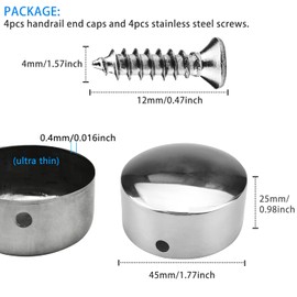 Handrail End Caps End Caps,Ultra-Thin 0.4mm for 45mm Handrail Round Handrail End Cap(2 Pairs),with 4Pcs Stainless Steel Screws
