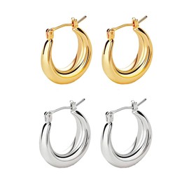 Hoop Earrings for Women, Pack of 2 Small Earrings, Chunky Small Hoop Earrings, Thick Cartilage Hoop Earrings, Huggie Hoop Earrings, Mini Small Hoop Earrings, Lightweight Wide Earrings, Fashion