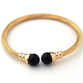 CHRAN Stainless Steel Cabel Bangle Bracelets for Ladies Gift Charm Simulated Pearl Women Jewelry