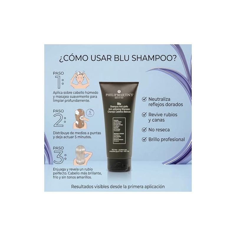 Philip Martin’s Blu Shampoo Matizador Anti Amarillo Cabello Rubio y