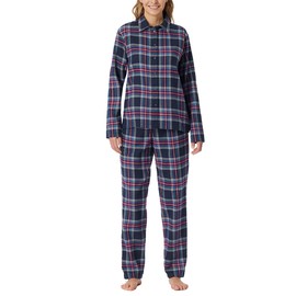 Schiesser Women's Long Pyjamas with Button Placket, Soft Cotton Woven Fabric-X-mas Gifting Sets Pajama, Midnight Blue_182122, 10