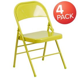 Flash Furniture 4 Pack HERCULES COLORBURST Series Twisted Citron Triple Braced & Double Hinged Metal Folding Chair