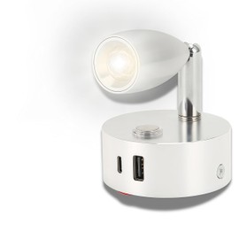 Generic 3 Color RV Wall Sconce, RV Reading Light with USB Type C Port, DC12 to 24V Swivel LED Spotlight with Quick USB Charger, Reading Lamp Polished Touch Switch (Silver)