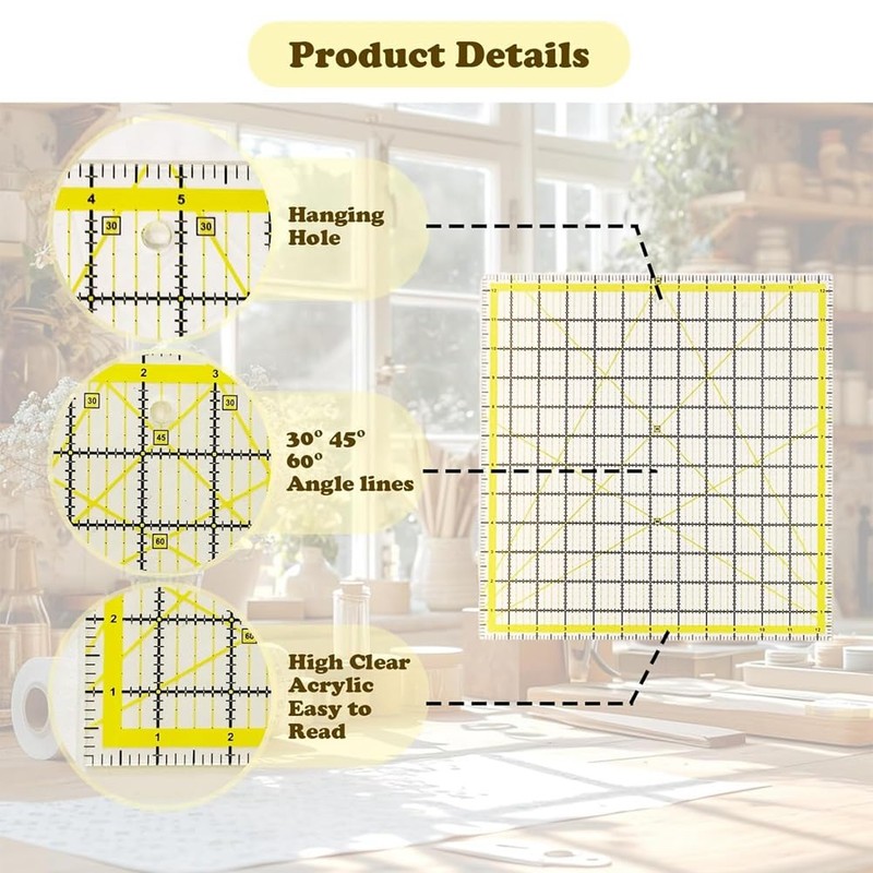 Lyaciomn Craft Precision with 5 Acrylic Quilting Rulers - Square