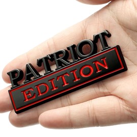 PQPQP Patriot Edition Car Emblem with 2 Adhesives, 3D Badge Decal for Trucks, Metal Stickers Replacement Compatible with Universal Vehicle, Veteran Gifts for Men (Black & Red)