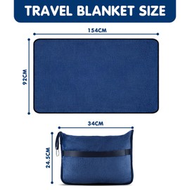 KINGTLE Travel Blanket and Pillow Set, 2-in-1 Blanket with Soft Pillowcase, Backpack Buckle and Luggage Strap, Portable Compact Blanket Set for Airplane and Car Travel (Navy Blue)