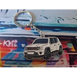 Car Keychain - Stylish Metal Key Ring Compatible with Jeep Renegate for Car Enthusiasts and Collectors (White)