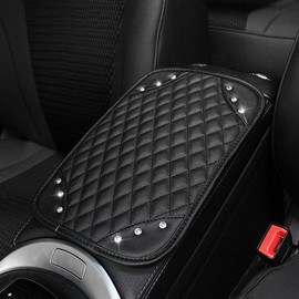 ihreesy Center Armrest Pad, Bling Bling Universal Car Armrest Cushion PU Leather Center Console Protection Armrest Cover Armrest Center Console Cover