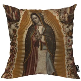 Mugod Oil Painting Manuel De Arellano Throw Pillow Virgen De Guadalupe Beautiful Woman Cotton Linen Square Cushion Cover Standard Pillowcase 18x18 Inch for Home Decorative Bedroom/Living Room/Car