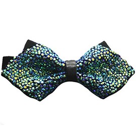 Flairs New York Gentleman's Diamond Pointed Pre-Tied Bow Tie (Cosmic Green Glitter Rhinestones)